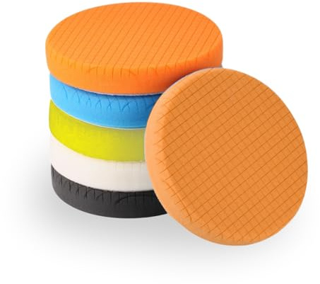 YUNPYCHY 150mm Polierpads-Set, 5tlg Polierschwämme Pads, Fünf Farben für Polieren/Schleifen/Wachsen, Kompatibel mit Exzenter-Poliermaschine, Winkelschleifer & Akkuschrauber - Auto Aufbereitung
