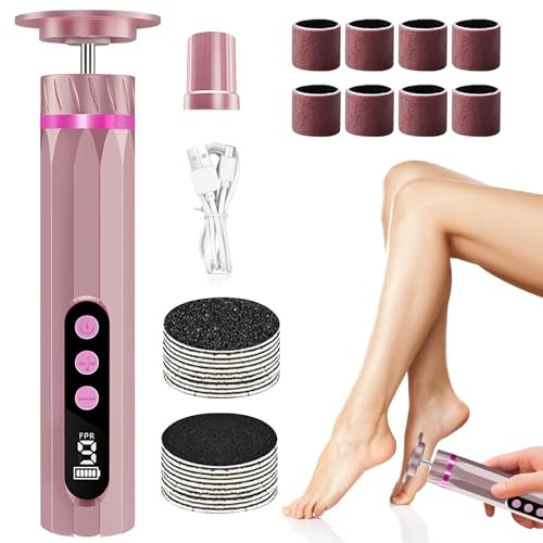 Rimozione Calli Elettrico Pedicure Lima Piedi, Rimozione Calli Elettrico, 20 Dischi Abrasivi 10 Anelli Chiodi, Velocità Regolabile