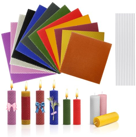 12 stycken bivaxplattor för ljus, 12 färger vaxplattor med 12 bomullsvekar, 20 x 20 cm bivaxljus gör-det-själv set bivaxblad för ljustillverkning för vuxna och barn