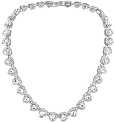 SOFPLATE 1 Scatola da 15.83 pollici/40.2cm Collana in Argento con Diam Cristlega da Tennis Catena da Tennis Cuore Lucido Zirconi Cubici Strass di Vetro Collana in Lega A Strati Ghiacciata per Regali