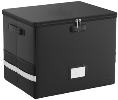 Générique Record Storage Box, Water-Resistant Fireproof Storage Crate with Lid and Handles, File Holder Organizer for Albums, Magazines, Books, CDs, Media Collections, 16.1 x 13 x 13 inches