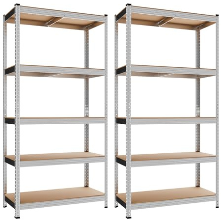 CEYIRO Lot de 2, Étagère Rangement 5 Tablettes Réglables, Capacité 875 kg, Rayonnages en métal Idéal pour Cave ou Garage (2)