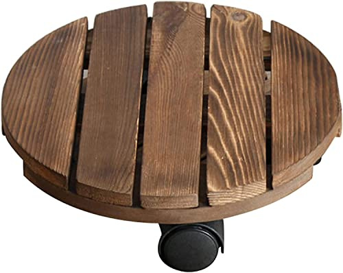 Carrito de madera para plantas con ruedas giratorias de 360° con cerradura, soporte redondo para macetas de interior de 14 pulgadas de ancho a 35 cm, expositor móvil para flores, soporte dec