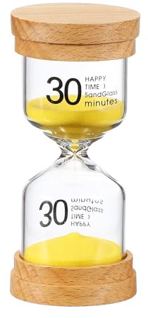 PATIKIL 30 Minute Sand Timer, Wooden Sand Watch High Glass Sandglass Timer for Living Room Kitchen Home Office Restaurant Decoration, Yellow