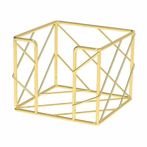 Porte-notes en fer doré - Distributeur de notes adhésives carrées creuses pour bureau, maison, dortoir (9,8 x 9,8 x 7,8 cm)