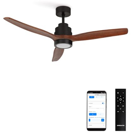 CREATE / WINDSTYLANCE S/Ventilador de techo ABS con luz negro aspas efecto madera oscura con Wifi y mando / 40W, Temporizador, Ø112 cm, 3 temperaturas de luz, verano-invierno, doble altura