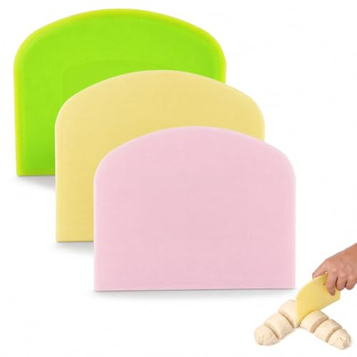 3 Pcs Plastic Dough Scrapers, Flexible Non-Stick Food Grade Bowl Scraper Bench Cutters, Multipurpose Pastry Tool for Baking, Bread, Sourdough, Cake & Pizza Making