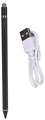 Penna stilo capacitiva, penna touch a punta fine per tablet e telefono, in lega di alluminio con pennino da 1-2 mm per dispositivi Android, schermo universale ricaricabile (nero)
