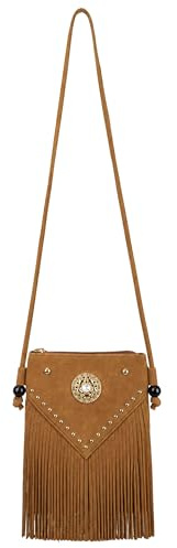 Aisi Women Vintage Tassel Crossbody Bag Leather Satchel Handbags Purse Messenger Fringe Shoulder Bag