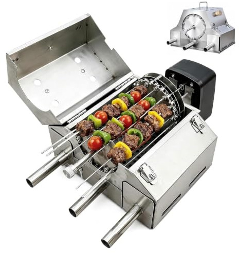 Girarrosto Con Griglia A Carbone Senza Fumo Rotante Automatico Con | Batteria Di Tipo C For Barbecue Da Campeggio All'aperto(12 Skewers)