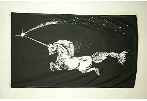 AZ FLAG Flagge Schwarzes Einhorn 150x90 cm Unicorn Polyester 100D 2 Ösen | Für innen und außen dekorative Flagge doppelte Nähte und verstärkte Kanten mit Metallösen 100D Polyester