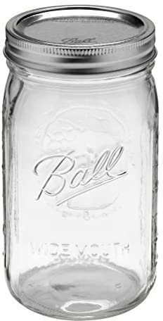 Ball Mason Jar, Glass Canning Container with Silver Lid, Food Storage and Preserving Jar, Pickling Juice Jam and Jelly Making, Wide Mouth, 32 Ounce (Pack of 1)