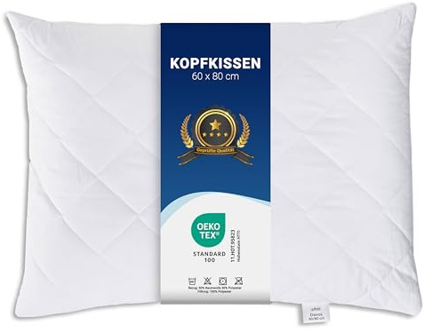 ZOLLNER Komfortables Kopfkissen - 60x80 cm - mit Reißverschluss – Individuell anpassbare Füllung aus Synthetikfasern - bis 95°C waschbar - Bezug aus Baumwollmischung - Hotelqualität