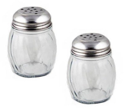 Update International SK-RPF New 6 oz. Swirl Glass Cheese Shaker, Pepper Spice Shaker with Perforated Stainless Steel Lid (Pack of 2)