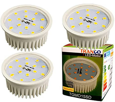 Trango 3 pacco Modulo LED Illuminante MO15*3 I 3000K bianco caldo Ultra piatto solo 30 mm di profondità di installazione, per sostituzione lampadine GU10 I MR16, faretti da incasso, luci da incasso
