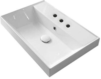 Scarabeo 5109-Three Hole Teorema Rectangular Ceramic Self Rimming Sink, White