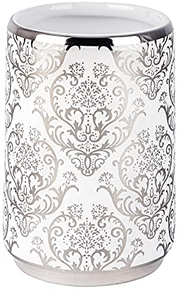 WENKO Bicchiere portaspazzolini Barock ceramica, Ceramica, 7.5 x 10.5 x 7.5 cm, Bianco