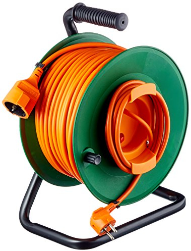 Perel Kabeltrommel, Innenbereich, Schutzkontakt-Stecker/-Kupplung, Überhitzungsschutz, Kabellänge 50 m, 3G1.5, Orange/Grün