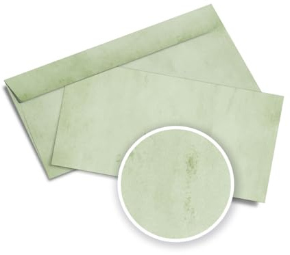 Partycards Briefumschläge ohne Fenster selbstklebend, 50 St. Bunt Grün Vintage, 100 Gr. M², 22 x 11 cm, farbige Briefumschläge, Umschlag DIN lang, Briefumschlag Kuvert Retro
