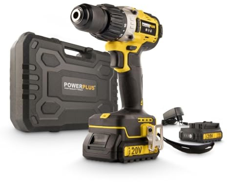 POWER plus Akku-Schlagbohrmaschine POWX00450-3 in 1: (Schlag-) Bohren und Schrauben, 20 V Bohrmaschine, 50 Nm, Links-Rechts-Schalter für Schrauben, Inkl. 2 Akkus 2,0 Ah und 1 Ladegerät