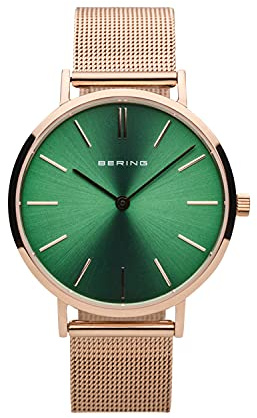 Bering Damen Quarz Uhr | Armbanduhr 34 mm Edelstahlgehäuse und Zifferblatt | Milanaisearmband | Saphierglas | 3 ATM | 14134