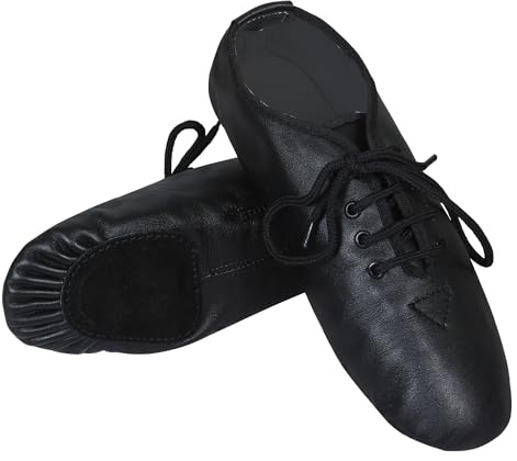 SHADOW DANCE UK - Scarpe da jazz nere con lacci per ragazze - Scarpe da ballo jazz in pelle moderna unisex - Suola divisa in gomma e pelle scamosciata - Ideale per bambini e adulti, Nero , 42.5 EU