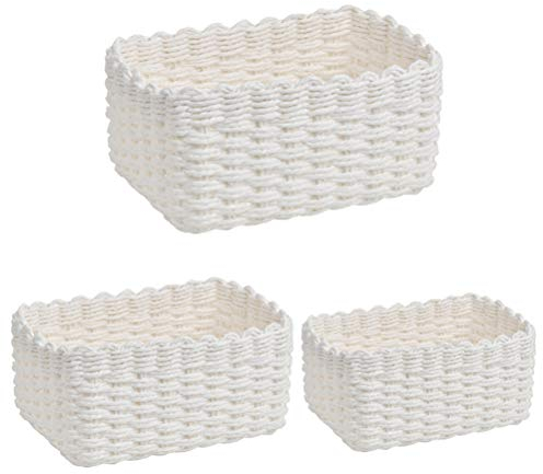 DODUOS 3 Stück Aufbewahrungskorb aus Recycling-Papier-Seil 3 Größen Aufbewahrung Körbe geflochten Regalkörbe Organizer für Schränke, Bad, Küche, Schlafzimmer (Weiß)