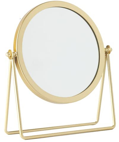 schonee Geschaft Einseitiger Schminkspiegel, 360° drehbar, Eisen, einseitiger Schminktischspiegel, runder drehbarer Schreibtisch-Standspiegel (goldfarben, rund), 18 cm (L) x 5 cm (B) x 21,6 cm (H)