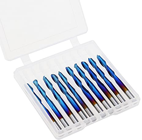Be In Your Mind 10 Uds Fresa de Punta de Bola de 1/8 Pulgadas Brocas de Rebajadora de CNC Vástago de 3.175mm Diseño de Corte en Espiral Carburo de Tungsteno Nano Recubrimiento Azul con Caja