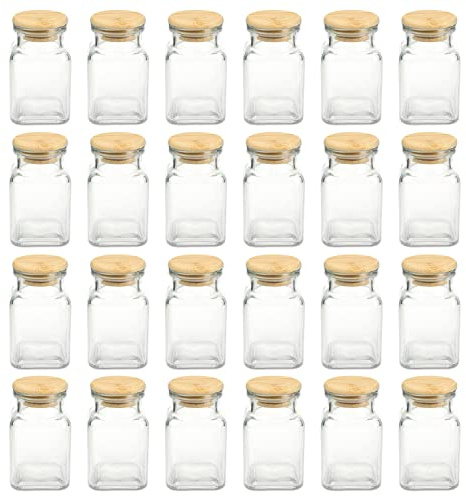 Schramm® Gewürzgläser 150 ml quadratisch 5,5 x 5,5 x 10 cm mit Bambus Verschluss inkl. Etiketten wählbar 6, 12 oder 24 Stück Aufbewahrungsgläser, Größe:24 Stück