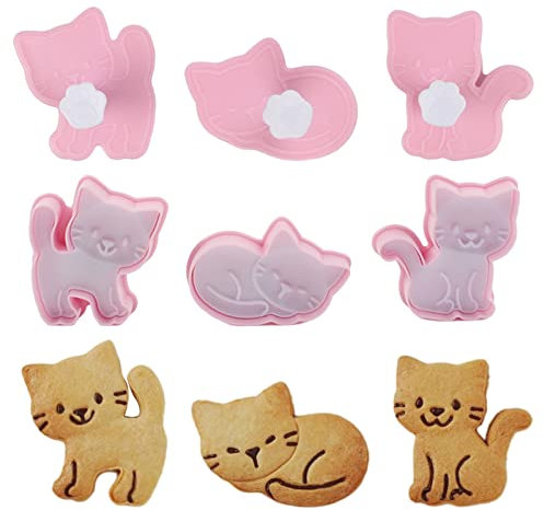 Juego de 3 moldes de galletas con expulsor, cortadores de galletas, moldes para galletas, moldes para galletas con forma de animales bonitos para galletas, hornear, cocina