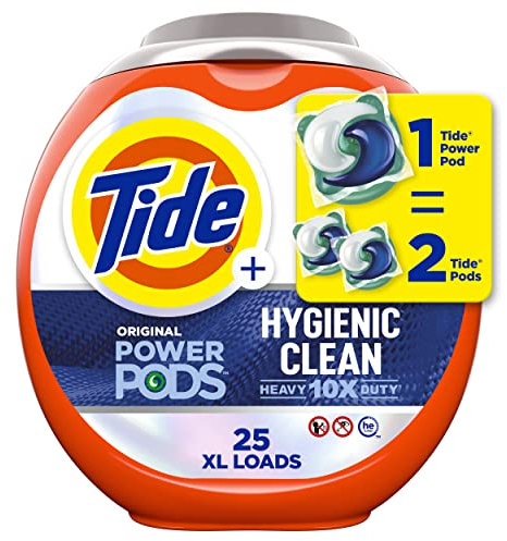 Tide Hygienic Clean Heavy 10x Duty Power PODS Laundry Detergent Pacs, Original, 25 count, For Visible and Invisible Dirt
