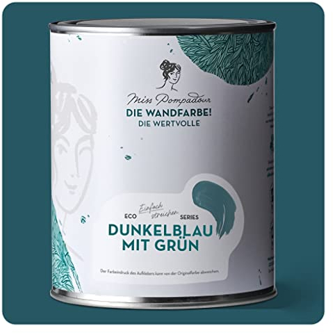MissPompadour edelmatte Wandfarbe Dunkelblau mit Grün 1L - sehr hohe Deckkraft - geruchsneutrale, spritzfreie Farbe - atmungsaktive, wasserbasierte Innenfarbe/Deckenfarbe - Die Wertvolle