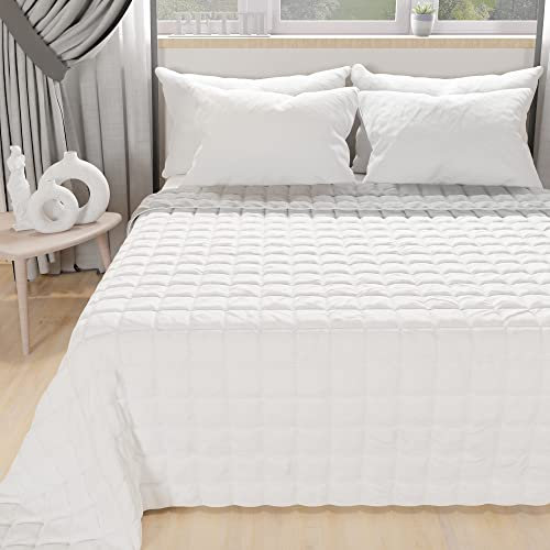 PETTI Artigiani Italiani - Trapuntino Matrimoniale, Copriletto Matrimoniale, Trapuntino Double Face, Trapunta Primaverile, Bianco Grigio, 100% Made in Italy