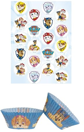 Dekozauber24 Paw Patrol Set 20x Essbare Muffinaufleger + 25x Muffinschalen Tortendeko Kindergeburtstag Muffins