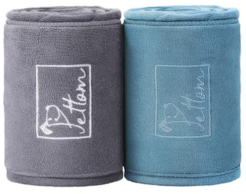 PETTOM 2Pcs Toallas de Baño para Perros (90 * 50cm, Azul+Gris Oscuro)