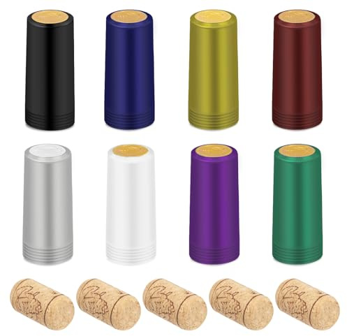Glarks Lot de 190 capsules thermorétractables en PVC et bouchons de vin, 8 couleurs de film rétractable et 30 bouchons droits naturels pour bouteilles de vin, décorations artisanales