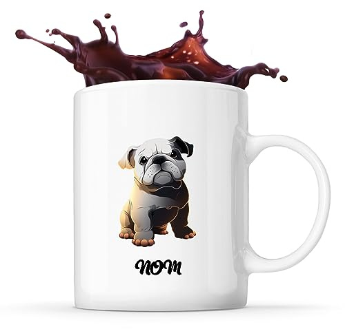 Planetee Tasse Bouledogue Anglais style Cartoon Prénom Nom Personnalisable | Mug Café Thé Idée Cadeau Personnalisé Homme Femme Original pour propriétaire de chien
