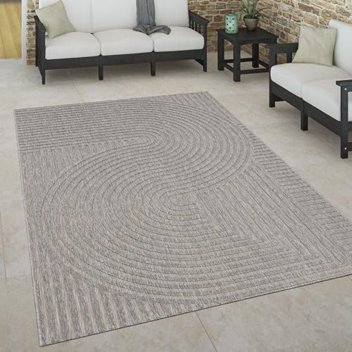 Paco Home Outdoor Teppich wetterfest Skandinavisch für Terrasse, Balkon & Garten pflegeleicht & robust Modernes Design Indoor & Outdoor geeignet, Grösse:160x230 cm, Farbe:Grau 4
