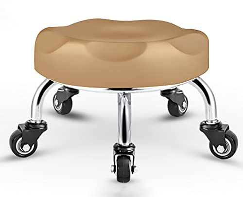 Rollhocker Niedriger Rollhocker mit Rädern, niedrige kleine Lederhocker mit universellen Lenkrollen für Zuhause, Garage, Büro, Studio, Ruhebereich im Freien, Gold (Gold)