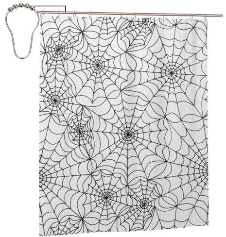 EgoMed Duschvorhang, 152,4 x 182,9 cm, Badezimmer-Dekoration, wasserdichter Stoff, Duschvorhänge mit Haken, Halloween-Web-Spinne-Grau