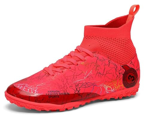 VTASQ Boys Football Boots Kids Astro Turf Trainers Junior Football Shoes Girls Soccer Shoes Indoor Outdoor Athletic Sneakers Non-Slip Sports Shoes Unisex Red UK 1