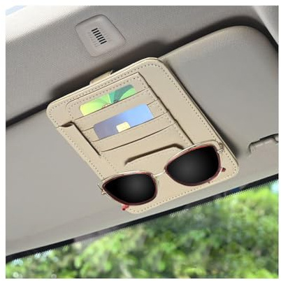 CGEAMDY Auto-Sonnenblende-Organizer, Kartenhalter Einstellbare Sonnenblende Organizer, Auto Multifunktionale Aufbewahrungstasche Für Sonnenbrillen, Bankkarten(Beige)