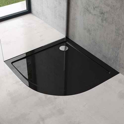 doporro Duschtasse Duschwanne 90x90x4 aus Acryl in schwarz Viertelkreis | Flache Duschwanne für bodenebene Montage mit DIN-Anschlüssen – stabil & pflegeleicht für moderne Duschen Faro3