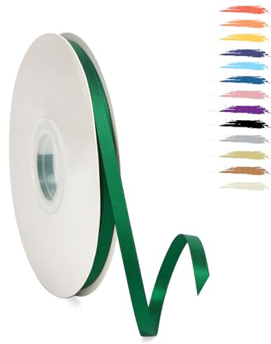 Dunkelgrün 6mm Satinband 95 Meter, Polyesterband, verschönern Sie Ihre Bastelarbeiten und Feiern, ideal für Geschenkverpackungen, Dekorationen, Hochzeitsautoband, Bänder zum Basteln