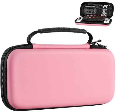 MoKo Custodia da Trasporto Compatibile con Nintendo Switch OLED/Switch | Custodia Rigida per Console Switch, con 10 Slot per Schede di Gioco, Chiusura Cerniera Liscia, Rosa Pastello