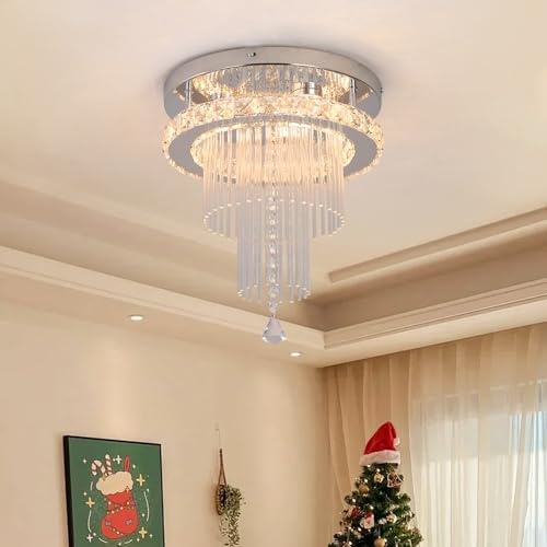 Deckrico Kristall Kronleuchter 30cm Moderne LED Deckenleuchte Unterputz Beleuchtungskörper für Küche, Schlafzimmer, Flur (Variables Licht)