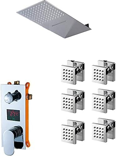 3-Wege-Digital-Duscharmaturen-Set Ultradünne Regen-Wasserfall-Dusche 6-tlg. SPA-Massagedüsen Digitalanzeige Mischbatterie Dusche