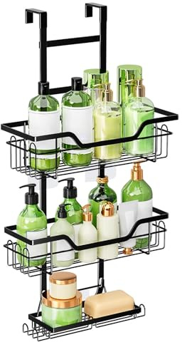 MDDK DY Etagere Douche à Suspendre, Porte Savon Douche sans Perçage, Support gel Fouche Salle de Bain, Etagere Salle de Bain avec Porte-Savon, Noir