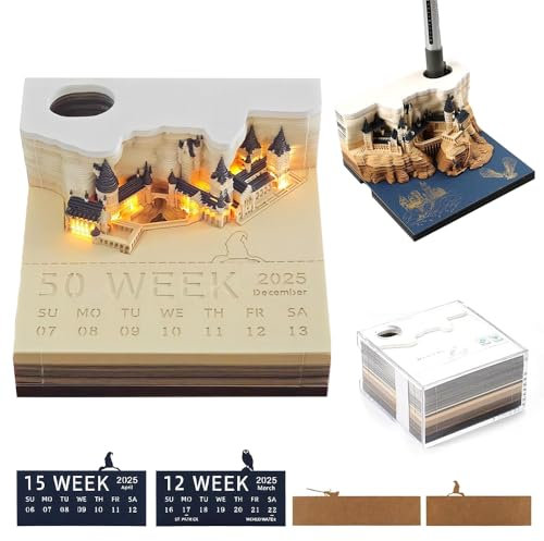 Dhqkqg Calendario 3D 2026, Calendario 3d da Strappare, Calendarios 3D a Strappo, 3d Calendar 2026 con Luce, 150 Sheets, 9 x 9 x 5CM, Calendarios Da Tavolo Magic Castle Per Ornamenti Desktop Compleanno